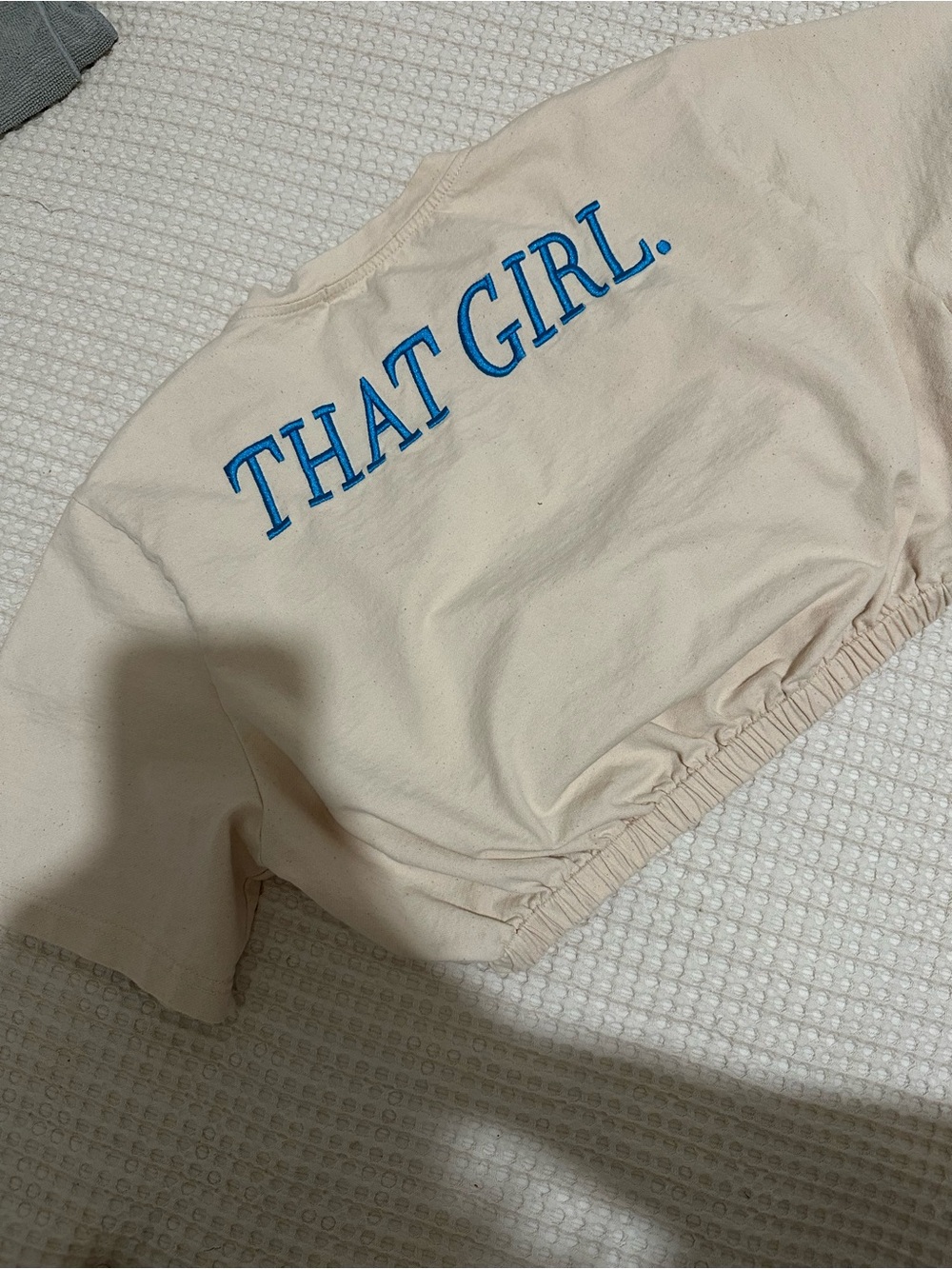 That Girl Cropped top - Cream with Blue Accent